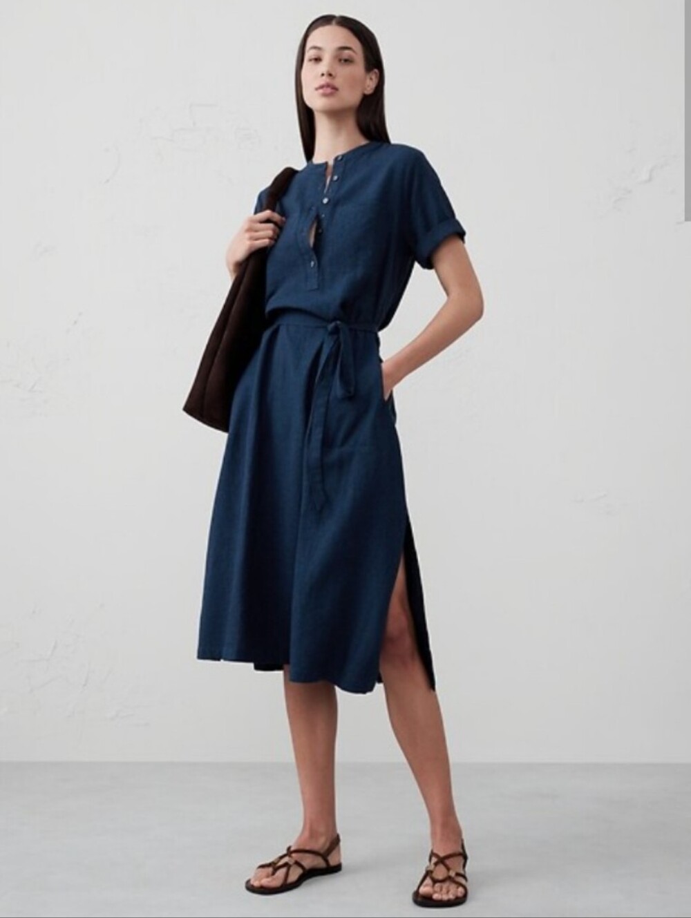 NWT Banana Republic Women’s Linen blend Utility Midi Dress Navy Pockets Size XS